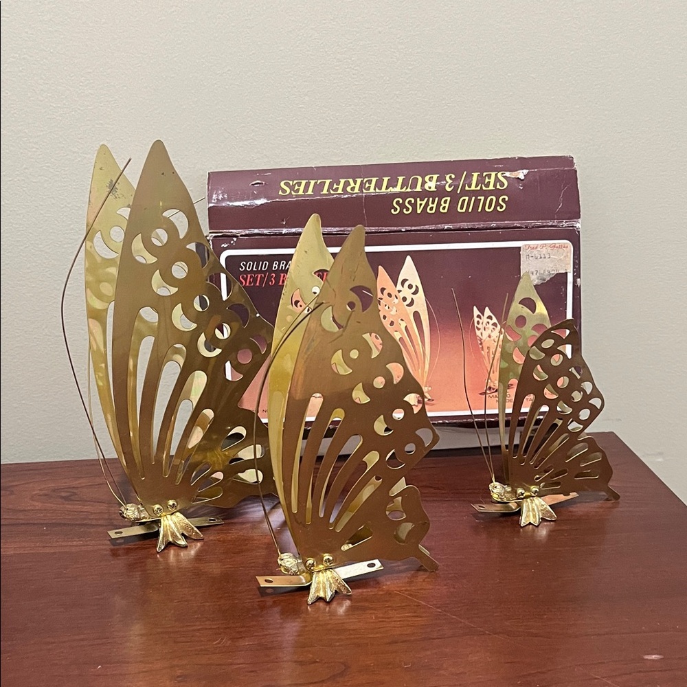 Brass Butterfly Table Decor - Gold Metal Wing Sculptures - Picture 3 of 8
